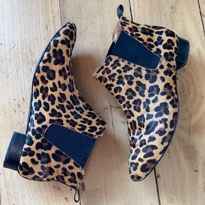 J. Crew pony hair cheetah leopard ankle booties chelsea pull on